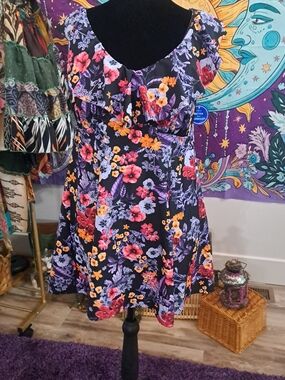 Midnight Garden Floral Swimdress • Ruffle Skirt One Piece Swimsuit • Size 16 NWT